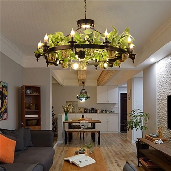 BT-15792个性复古工业风仿真植物创意咖啡厅服装店吧台吊灯