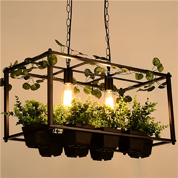 BT-15775个性复古工业风仿真植物创意咖啡厅服装店吧台吊灯