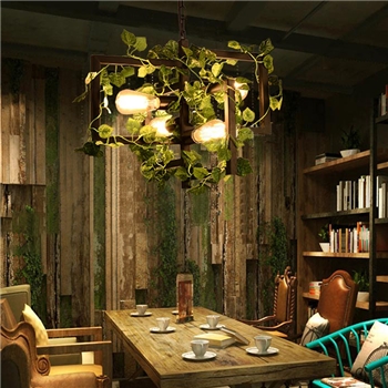 BT-15763个性复古工业风仿真植物创意咖啡厅服装店吧台吊灯