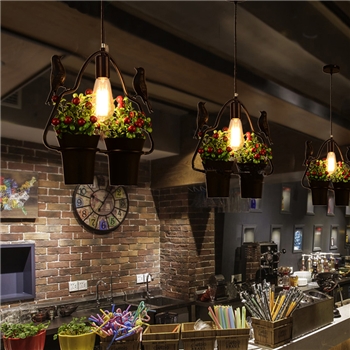 BT-15755个性复古工业风仿真植物创意咖啡厅服装店吧台吊灯